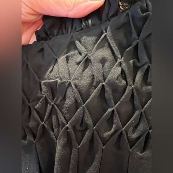 Rebecca TAYLOR NWT black smocked baby doll silk dress w/sheer sleeves size small - Picture 7 of 11